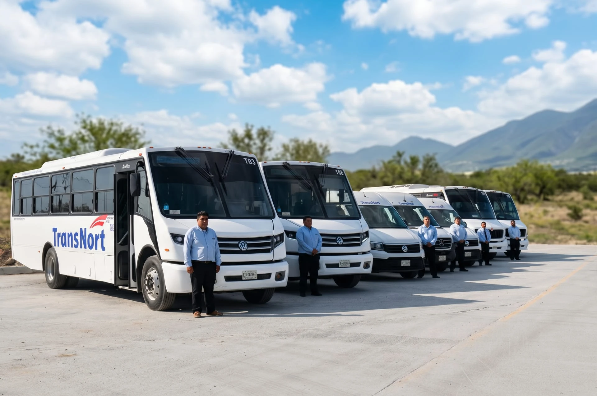Operadores de TransNort junto a la flota